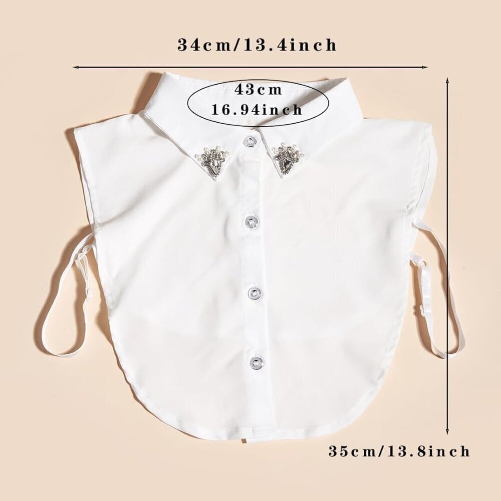 Women Faux Collar Shirt Pearl Diamond Handmade Elegant Faux Diamond Pearl - Picture 5 of 6